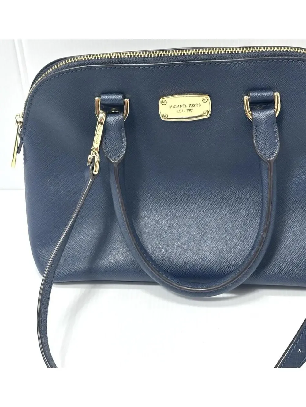 Michael Kors Navy Blue Saffiano Satchel Dome Crossbody Bag GUC